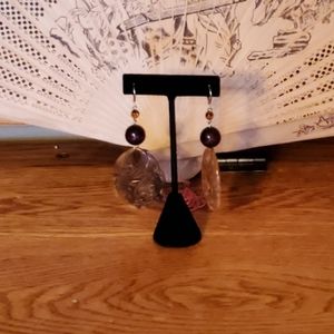 Cream/Brown Carved Lucite & Wooden Beaded Lever Back Earrings